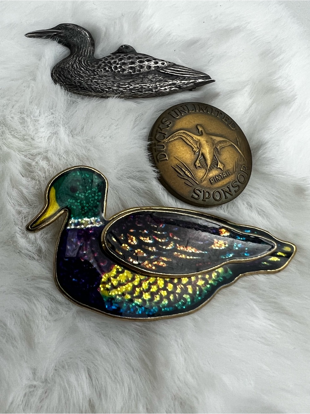 Vintage Waterfowl Pin Lot (3pc) Syd Bell Pewter, Ducks Unlimited Bronze